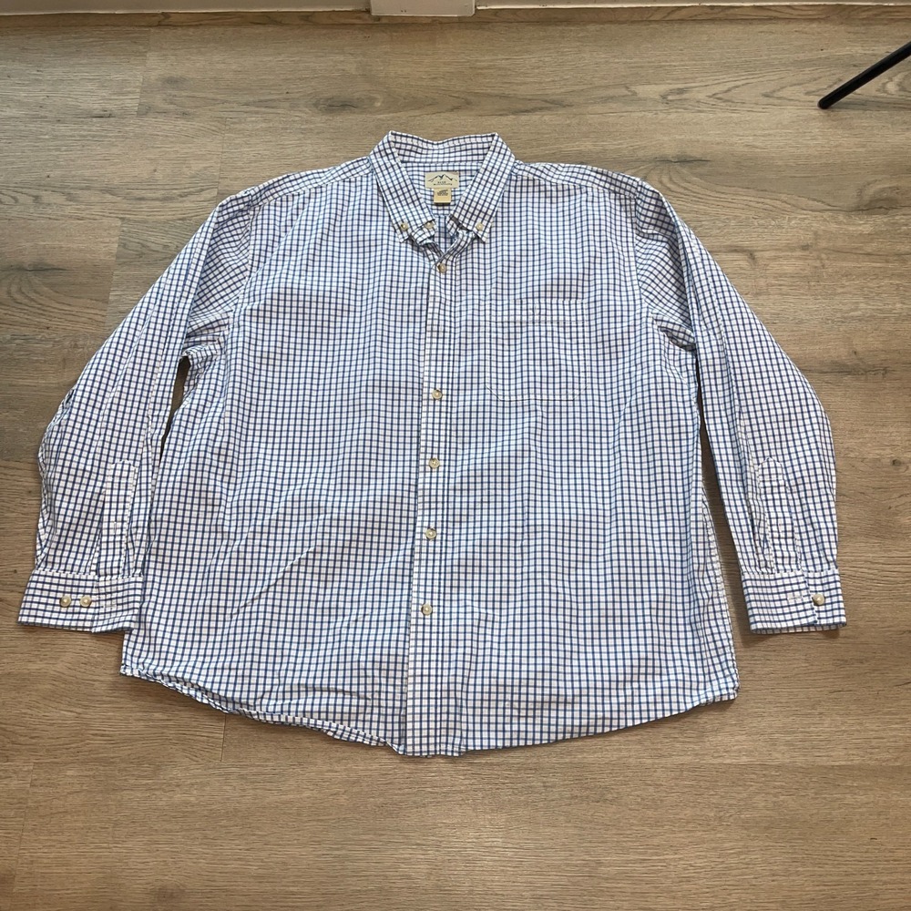Blue Mountain Mens Shirt 2XL Blue White Plaid Long Sleeve Button Down Cotton